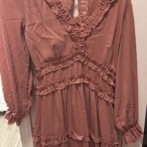 Ruffled Long Sleeve Dress in Dusty Pink